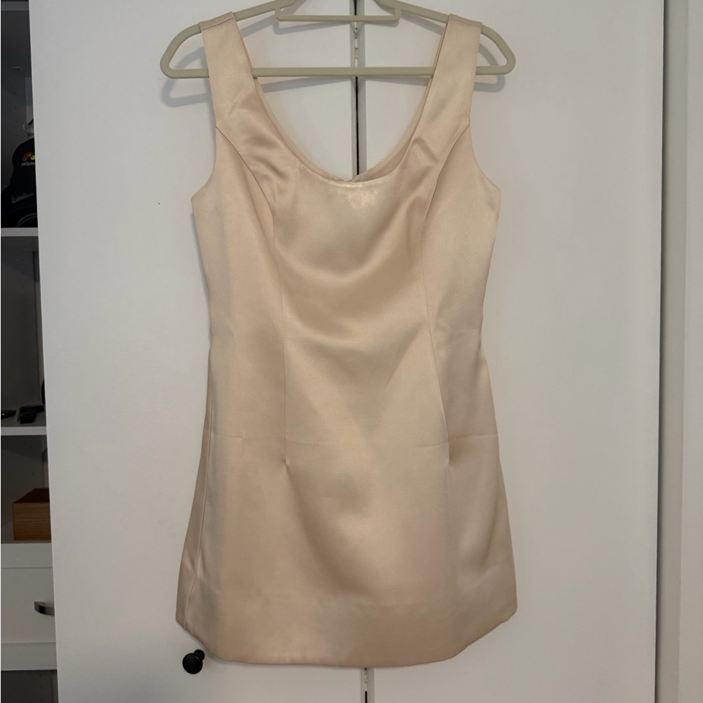 Reformation Satin Mini Dress In Almond